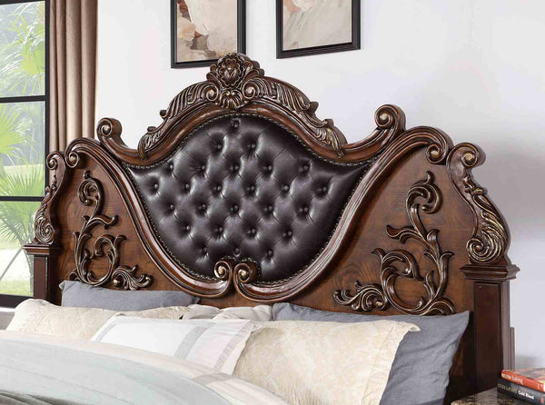 English Elm Pearl White Queen Bed Baroque Carved Tufted Headboard Formal Master Bedroom Statement B2741S00811