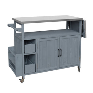 English Elm 54.33" Farmhouse Outdoor Kitchen Cart Solid Fir Frame Steel Top Storage Bbq Prep N767P379702C