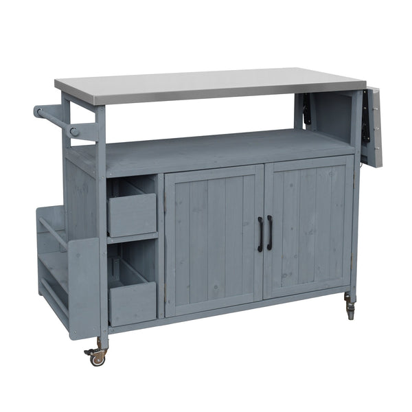 English Elm 54.33" Farmhouse Outdoor Kitchen Cart Solid Fir Frame Steel Top Storage Bbq Prep N767P379702C