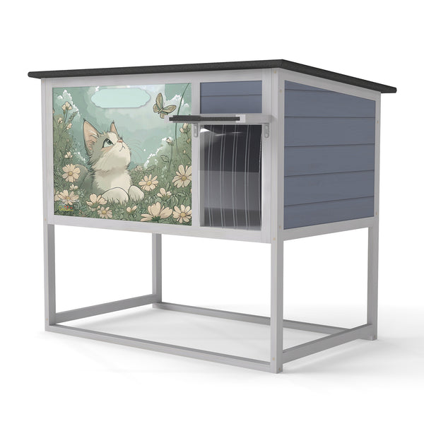 English Elm 2-tier Pine Rabbit Hutch on Wheels with Ramp Removable Tray and Openable Roof W2181P356242