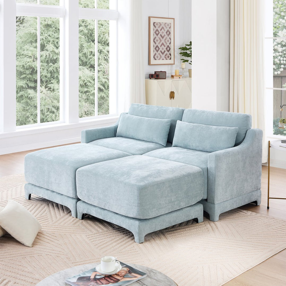 English Elm Two Seater Chenille Sofa with Ottoman Ergonomic Tufted Loveseat for Modern Living Rooms W714S01205
