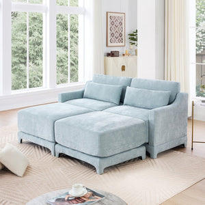 English Elm Two Seater Chenille Sofa with Ottoman Ergonomic Tufted Loveseat for Modern Living Rooms W714S01205