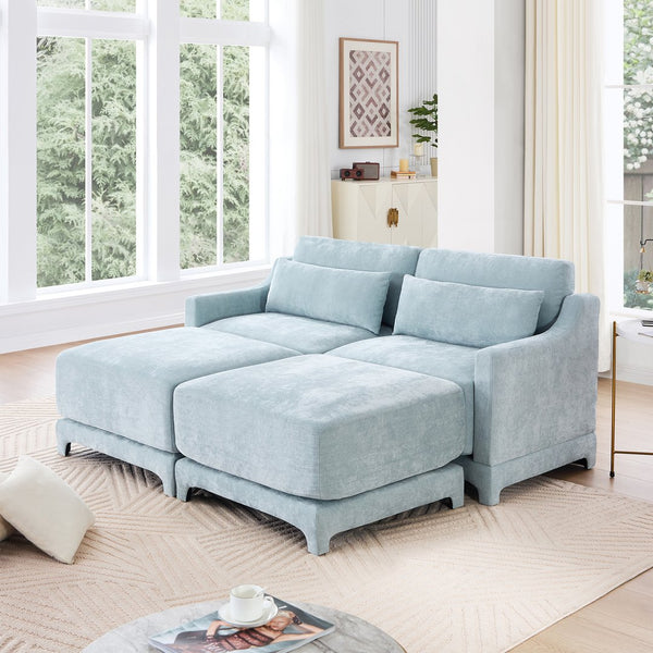 English Elm Two Seater Chenille Sofa with Ottoman Ergonomic Tufted Loveseat for Modern Living Rooms W714S01205