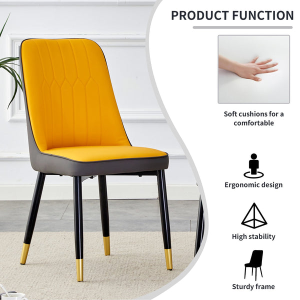 English Elm A modern dining chair with curved PU leather backrest, padded seat and sturdy black metal legs for comfort and style Yellow+Grey 33.86 L x 28.35 W x 18.5 H W1512P390898