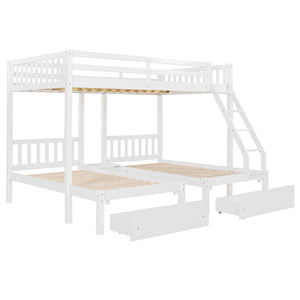 English Elm Full Over Twin Triple Bunk Bed Pinewood Frame with Storage Drawers and Guardrails LT000343AAK-2