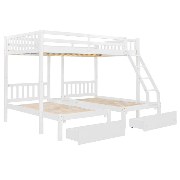 English Elm Full Over Twin Triple Bunk Bed Pinewood Frame with Storage Drawers and Guardrails LT000343AAK-2