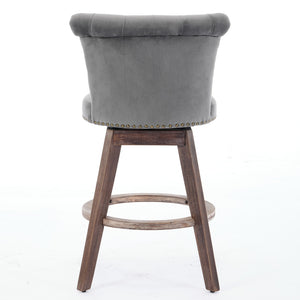 English Elm 26" Velvet Swivel Counter Stools Set of 2 with Tufted Back, Foam Cushion & Solid Wood Legs Gray W1143P362519