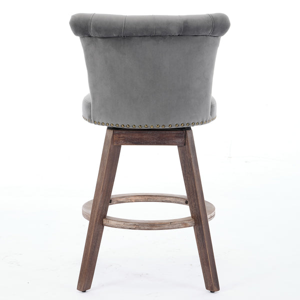 English Elm 26" Velvet Swivel Counter Stools Set of 2 with Tufted Back, Foam Cushion & Solid Wood Legs Gray W1143P362519