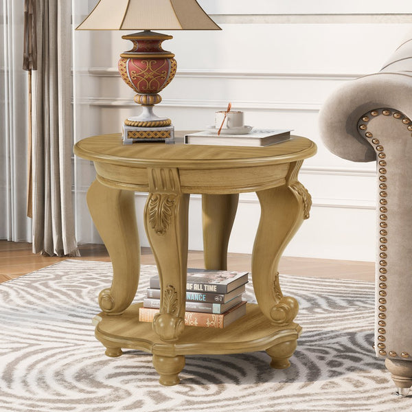 English Elm Living Room 3 Piece Coffee Table Set Oval Antique Floral Carved Wood Veneer W1202S00009