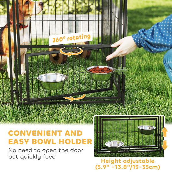 English Elm Large Outdoor Steel Dog Kennel with Uv Canopy Rotating Bowls and Sheltered Rest Area T3971P406327