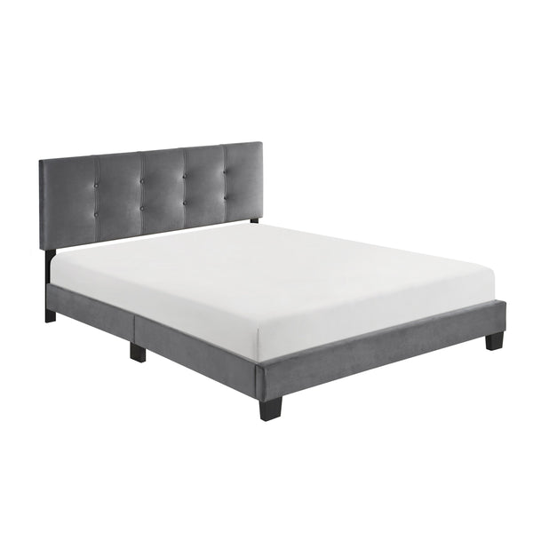 English Elm 1pc Queen Platform Bed Brown Velvet Upholstered with Button Tufted Adjustable Headboard, Low-Profile Solid Wood Frame 42" H Dark Gray 65.5 L x 26 W x 5 H B011P203579