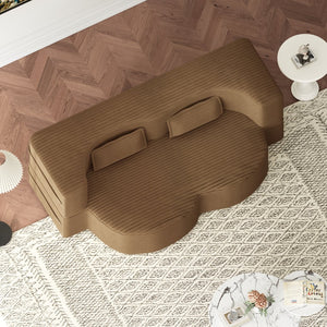 English Elm Modern Full Size Folding Sofa Bed with Plush Corduroy, 2 Pillows, 15" Foam Mattress, No Assembly Required Camel W1885P347081