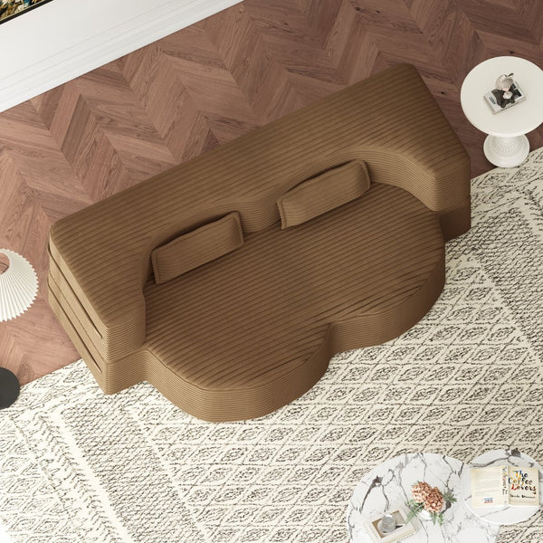 English Elm Modern Full Size Folding Sofa Bed with Plush Corduroy, 2 Pillows, 15" Foam Mattress, No Assembly Required Camel W1885P347081