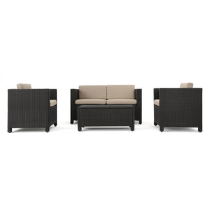English Elm Puerta 4 Piece Outdoor Patio Set Pe Wicker Rattan with Iron Frame Cushioned Seating 52978.00DBRN