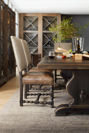 Hooker Furniture Bandera Rustic 86-Inches Trestle Dining Table With 2X18in Leaves, Weathered White Oak Veneer, Seats 10 5960-75200-BRN