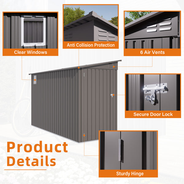 English Elm 4x9 Ft Galvanized Steel Lean-to Outdoor Storage Shed with Vented Sloped Roof and Windows W3213P417563