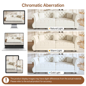 English Elm 97.6" Oversized Velvet Chesterfield Sleeper Sofa Floral Tufted Roll Arm Living Room Couch Beige White W1885S00397
