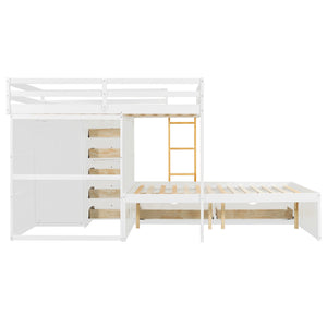 English Elm Full Size Bunk Bed with Integrated Drawers Wardrobe Mdf Solid Wood Kids Storage White LT000463AAK