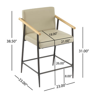English Elm Christopher Knight Home® - Counter Stool Mid-Century Modern Set of 2 with Metal Frame, Soft Cushions & Solid Wood Armrests Espresso,khaki N771P247153V