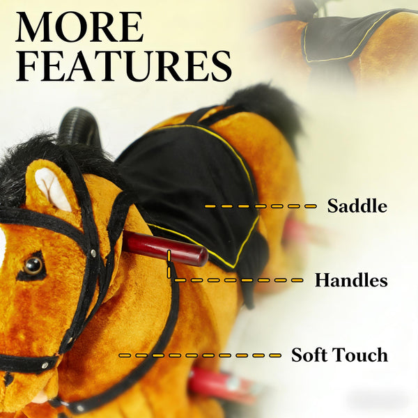 English Elm Soft Plush Spring Rocking Horse with Saddle Reins and Sounds for Kids Ages 3 to 8 T3971P442620