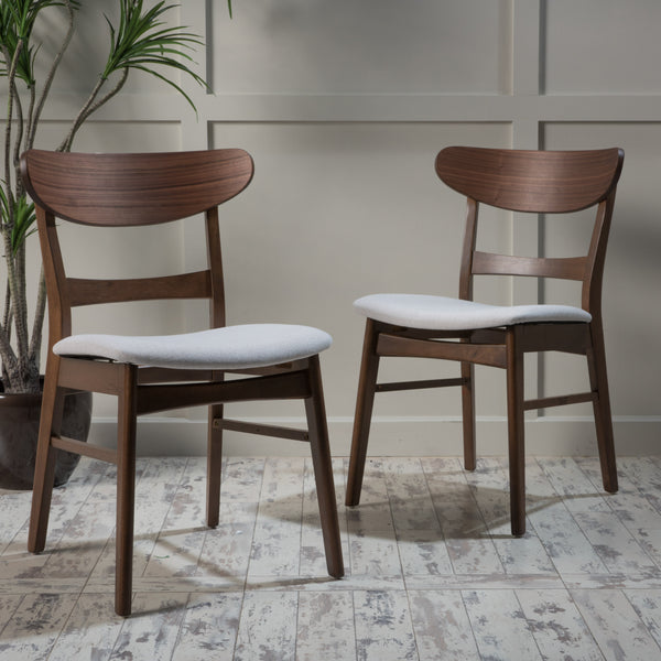 English Elm [video] Rubberwood Dining Chairs Set of 2 Upholstered Mid-century Seats for Modern Homes Light Beige 58915.00WNT