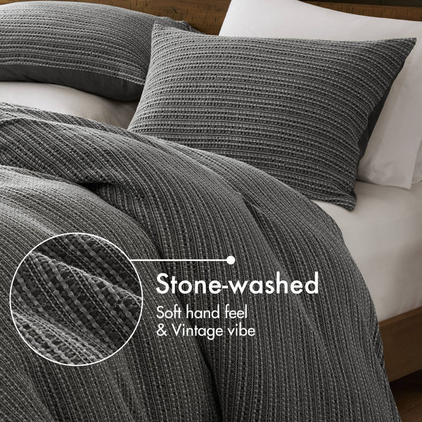 English Elm 3PCS Waffle Washed Comforter Set Full/Queen with Breathable 100% Cotton Face and Plush 270G Fill Charcoal 11.5 L x 9.5 W x 8 H B035P341120