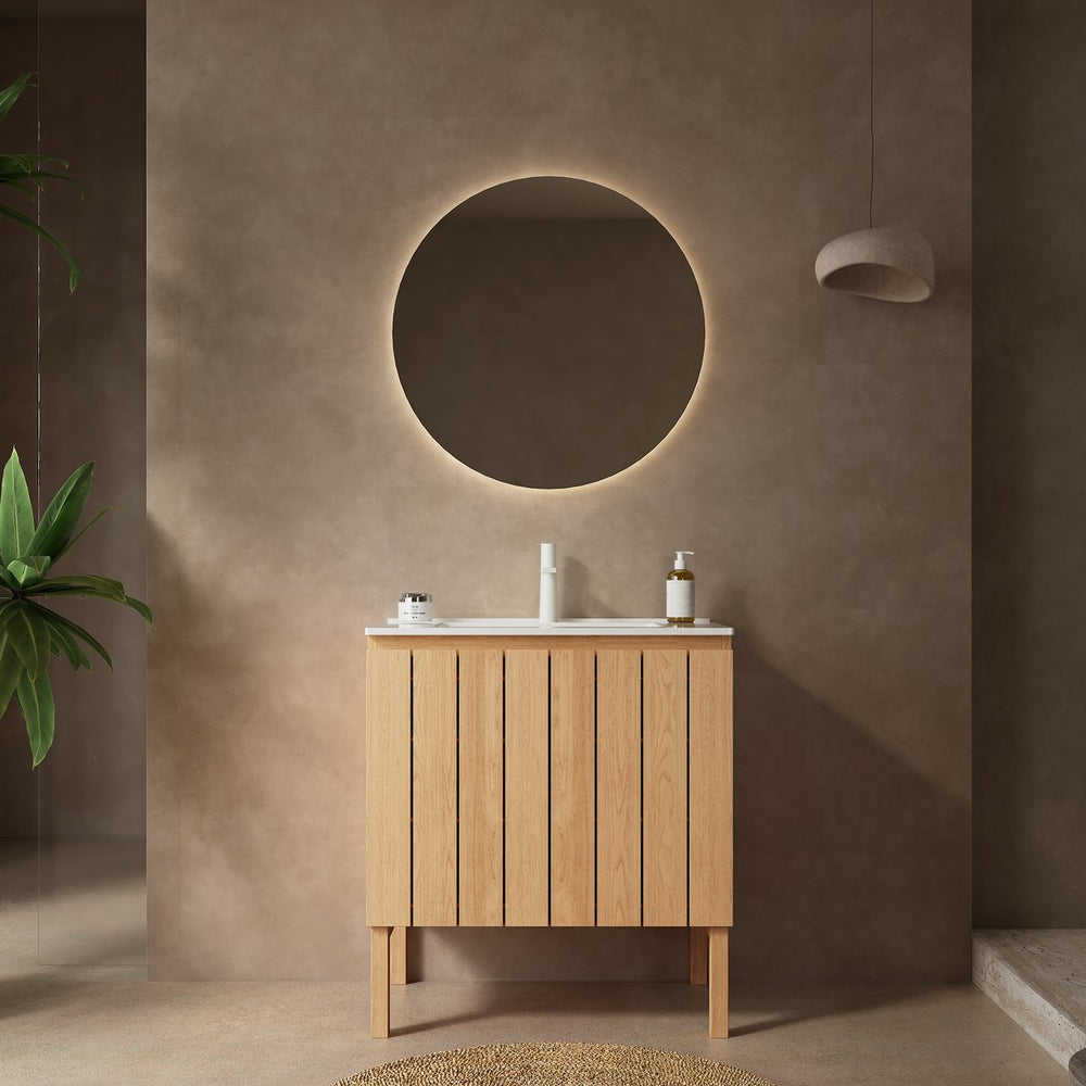 English Elm NIKO 30" Bathroom Vanity with Glossy Ceramic Sink, Striped Woodgrain Cabinet, Soft-Close Doors W2615S00065