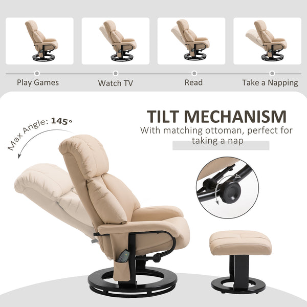 English Elm Homcom Massage Recliner Chair With Ottoman, 10-Point Vibration, 360° Swivel, Pu Leather Comfort W2225P217945