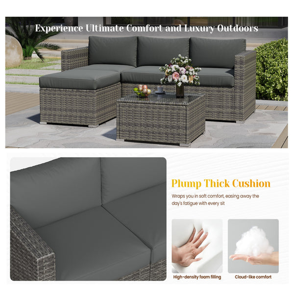 English Elm 5-piece Outdoor Modular Pe Rattan Wicker Patio Set with Tempered Glass Coffee Table Gray B082P455127