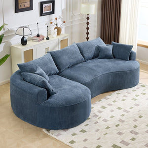 English Elm 124.5-inch Curved Chenille Sectional Sofa with Pillows Deep Seat Living Room Couch Blue W3612S00025