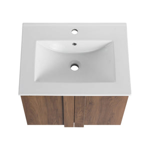 English Elm 24" Wall Mounted Bathroom Vanity Dark Oak Open Shelf Ceramic Sink Soft Close Door W3450P435834