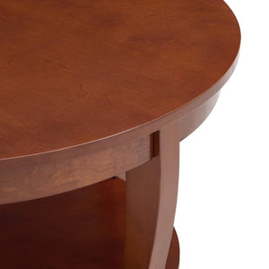 English Elm Traditional Round Coffee Table with Open Shelf, 2-Tier Solid Wood Accent Table for Small Spaces Walnut W1693P216929