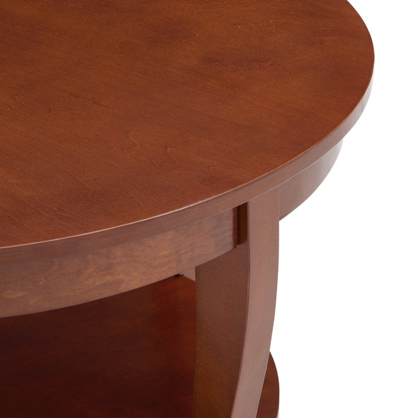 English Elm Traditional Round Coffee Table with Open Shelf, 2-Tier Solid Wood Accent Table for Small Spaces Walnut W1693P216929
