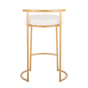 English Elm Round Fuji 26" Contemporary Counter Stool Set Of 2 In Gold Metal & White Faux Leather - Elevate Style! B202P222106-GIGA