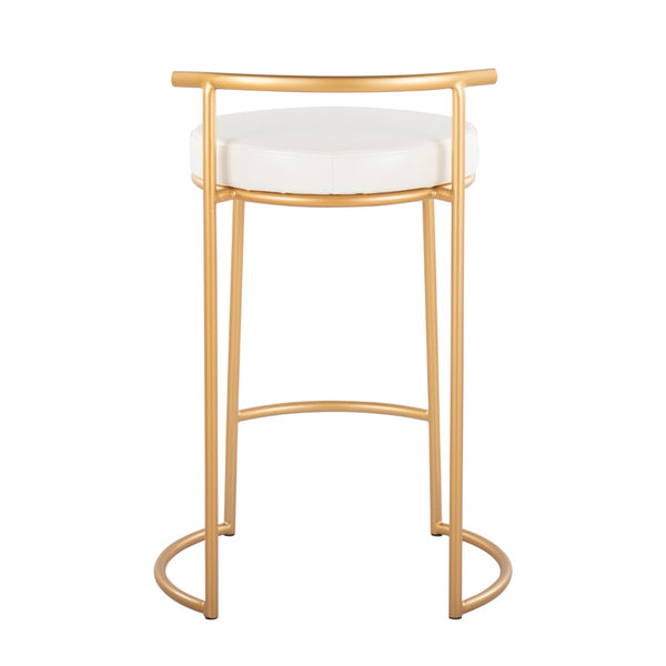English Elm Round Fuji 26" Contemporary Counter Stool Set Of 2 In Gold Metal & White Faux Leather - Elevate Style! B202P222106-GIGA