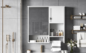 English Elm 29'' Modern Wall Mounted Medicine Cabinet with Mirror, Spacious Adjustable Shelves, Towel Bar and Durable MDF Finish White N710P209440K