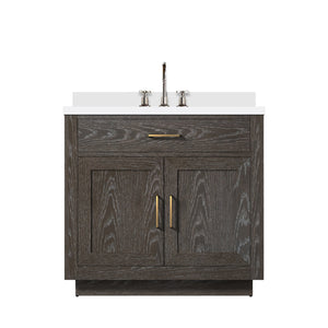 English Elm Brown Oak Single Bath Vanity With Cultured Marble Top & Complete Faucet Set For Elegant Storage B2731P257675