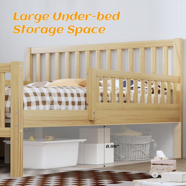 English Elm Twin Pine Platform Bed with Guardrails and Under Storage Drawers for Small Rooms N733P172700M