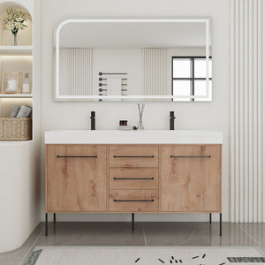 English Elm 60" Freestanding Double Sink Bathroom Vanity with Soft-close Doors and Three Drawers W999S00528