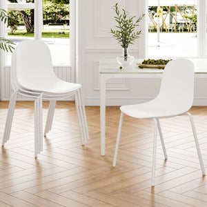 English Elm Modern Plastic Stackable Dining Chair Set of 4 with Ergonomic Seats, Sturdy Metal Legs, Easy Assembly for Home and Patio White T3623P380685