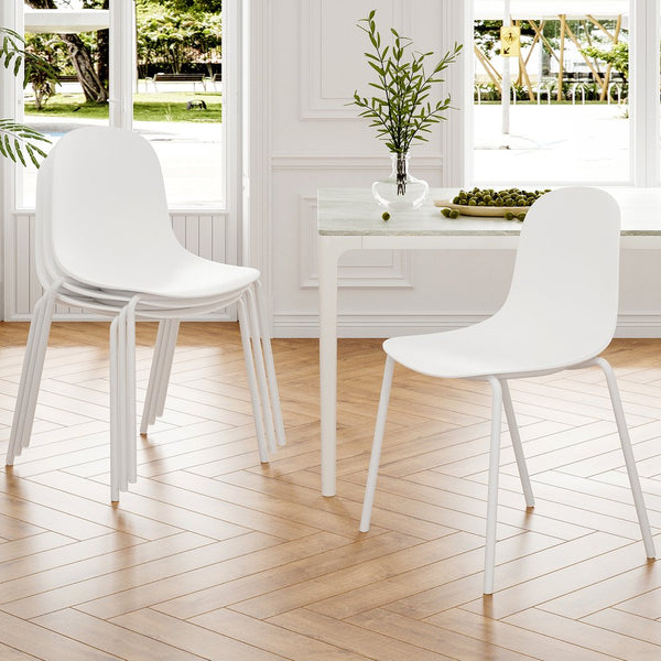 English Elm Modern Plastic Stackable Dining Chair Set of 4 with Ergonomic Seats, Sturdy Metal Legs, Easy Assembly for Home and Patio White T3623P380685