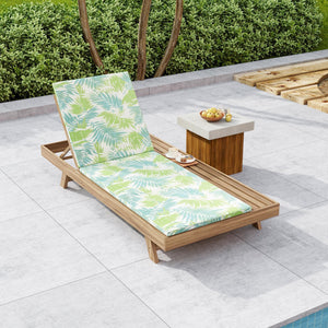English Elm Lounge Chaise Outdoor Acacia Wood Slatted Frame with Water Resistant Cushion Resort Style Green Leaf,Light Brown N770P442L18L