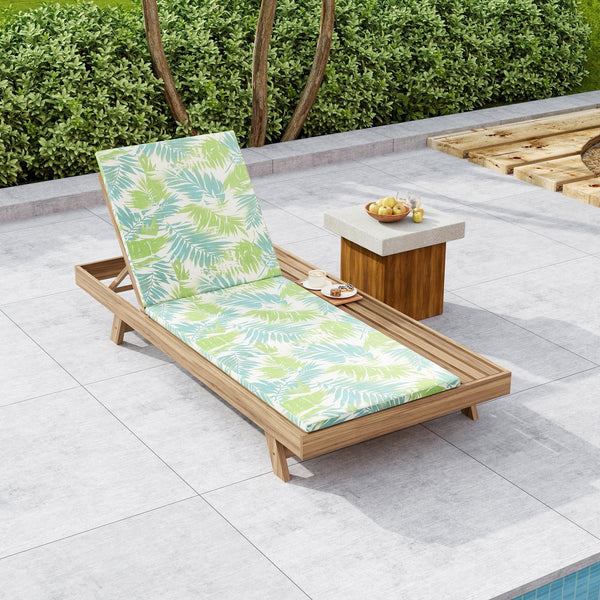 English Elm Lounge Chaise Outdoor Acacia Wood Slatted Frame with Water Resistant Cushion Resort Style Green Leaf,Light Brown N770P442L18L