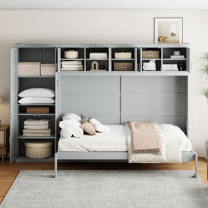 English Elm Queen Murphy Wall Bed with Integrated Wardrobe and Drawers for Studio Spaces LP000876AAE-1