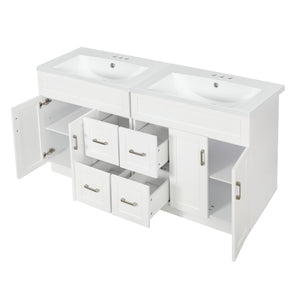 English Elm [video] 60 Inch Dual Sink Bathroom Vanity with Soft Close Doors and Mdf Cabinet N729P000017K