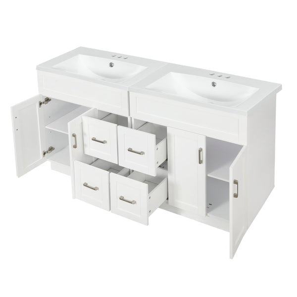 English Elm [video] 60 Inch Dual Sink Bathroom Vanity with Soft Close Doors and Mdf Cabinet N729P000017K