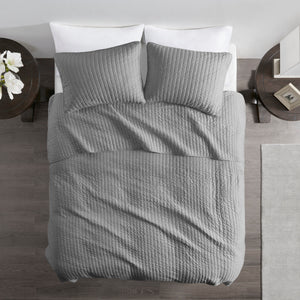 English Elm 3 Piece Quilt Set Keaton Reversible Brushed Microfiber Full/Queen with Antimicrobial Freshness and Cozy Channel Quilting Grey 15.35 L x 17.72 W x 7.87 H B035129039