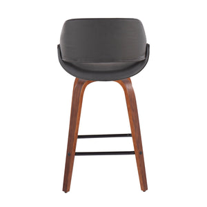 English Elm Fabrico Mid-Century Modern Set Of 2 Counter Stools In Walnut With Grey Faux Leather & Footrest B202S00258