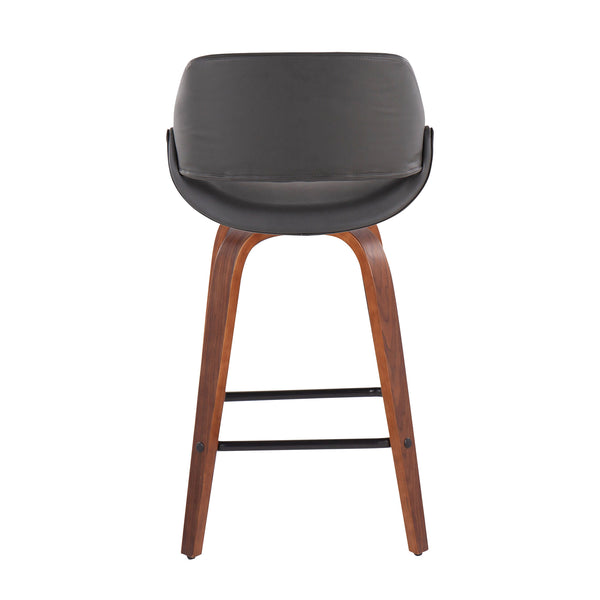 English Elm Fabrico Mid-Century Modern Set Of 2 Counter Stools In Walnut With Grey Faux Leather & Footrest B202S00258