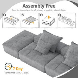English Elm Modern Modular Sectional Sofa With 2 Ottomans, Plush Chenille Fabric, 4 Accent Pillows, Grey Elegance W1885S00060